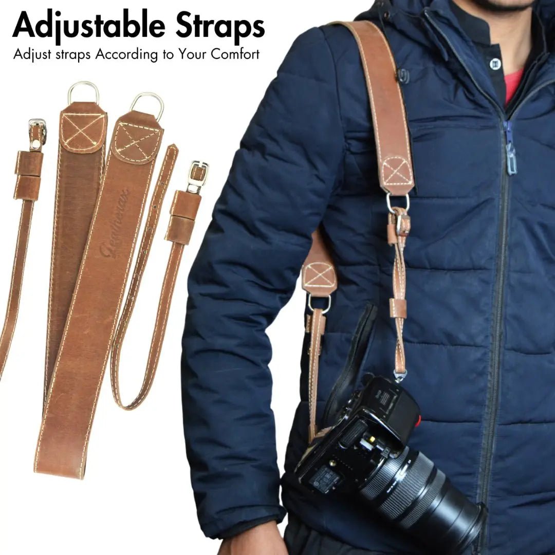 Luxurious Leather Camera Shoulder Strap With Quick-Release Buckles For Easy Attachment - Leatherax