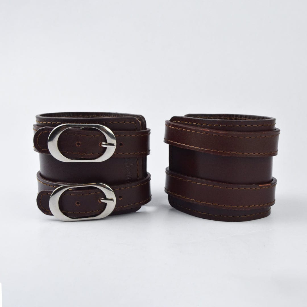 Leather Double Strap Cuff Wristband with Layered & Stitched Cuff - leatherax  