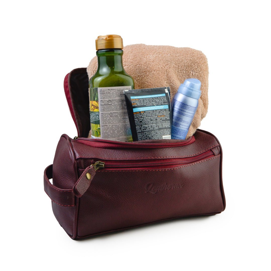 Leather toiletry bag for men with multiple compartments  - Leatherax