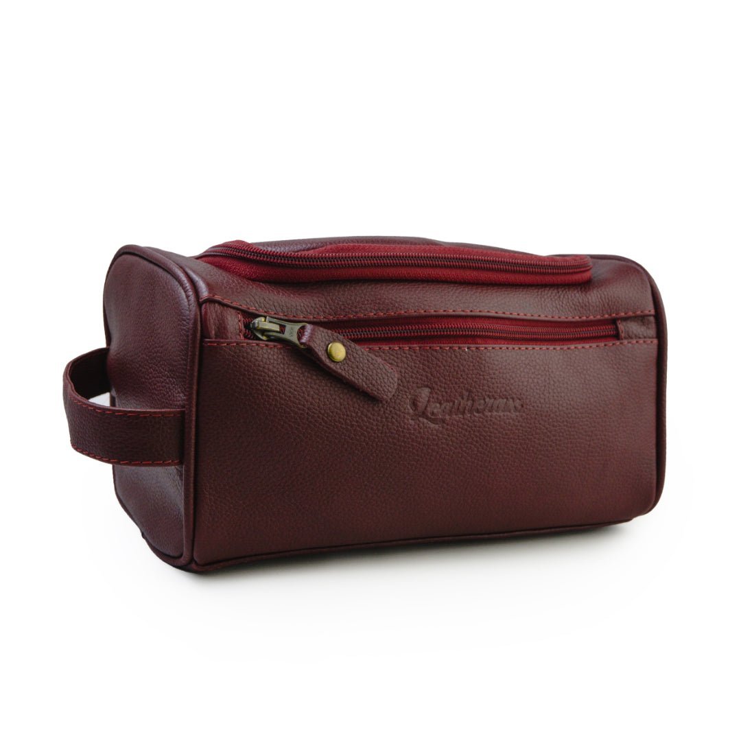 Leather toilet bag with waterproof lining  - Leatherax