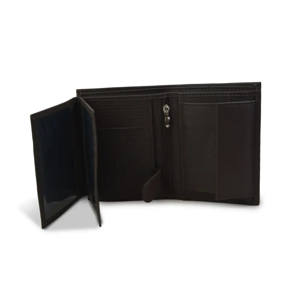 Black Compact and stylish leather trifold wallet with ample storage - Leatherax