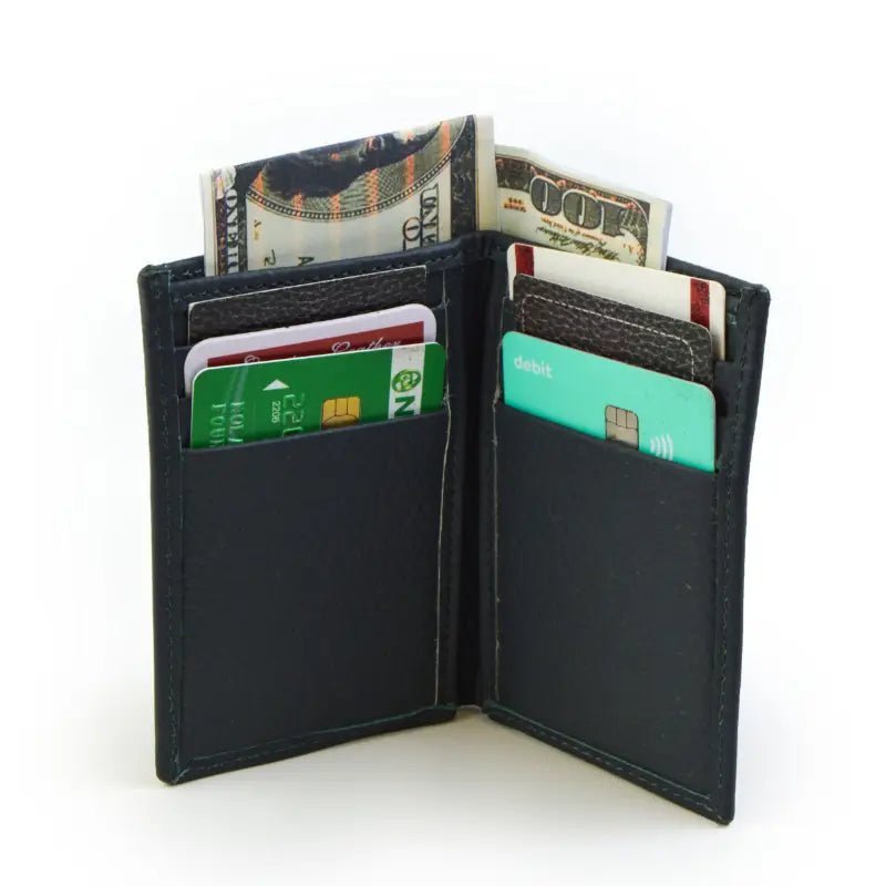 Black Leather Bi-Fold Mini Wallet With RFID Protection - Leatherax